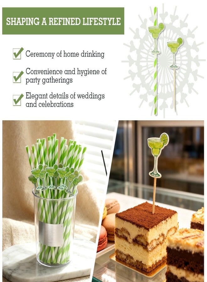 Nextpal 40 Pcs Margarita Straws, Green Striped Straws Margarita Party Favors with Fruit Toothpicks for Margs and Matrimony Bachelorette Decorations, Suitable for Bars family Gatherings - Image 5